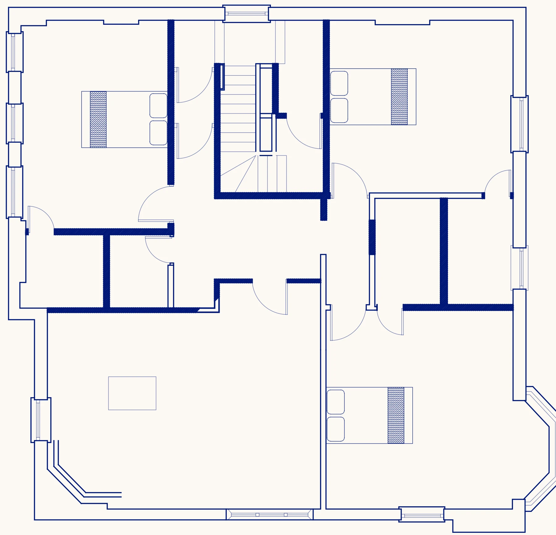 Floorplan of Westie Warren: bedroom 3, bedroom 2, bedroom 1, kitchen, lounge, hall, utility, ensuite, ensuite, ensuite