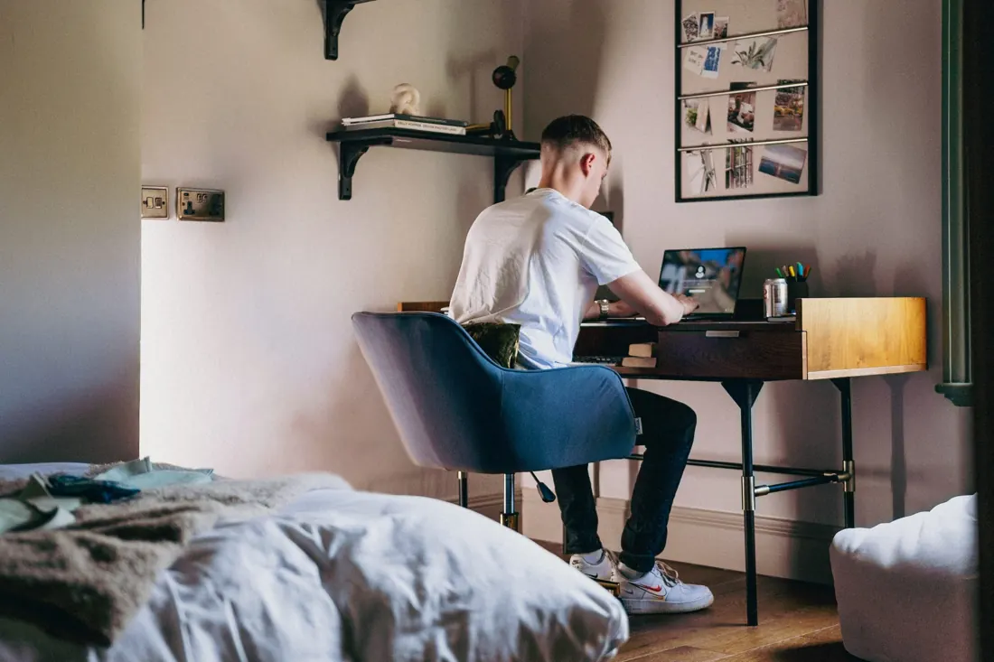 Working at the desk in a Westie Warren bedroom